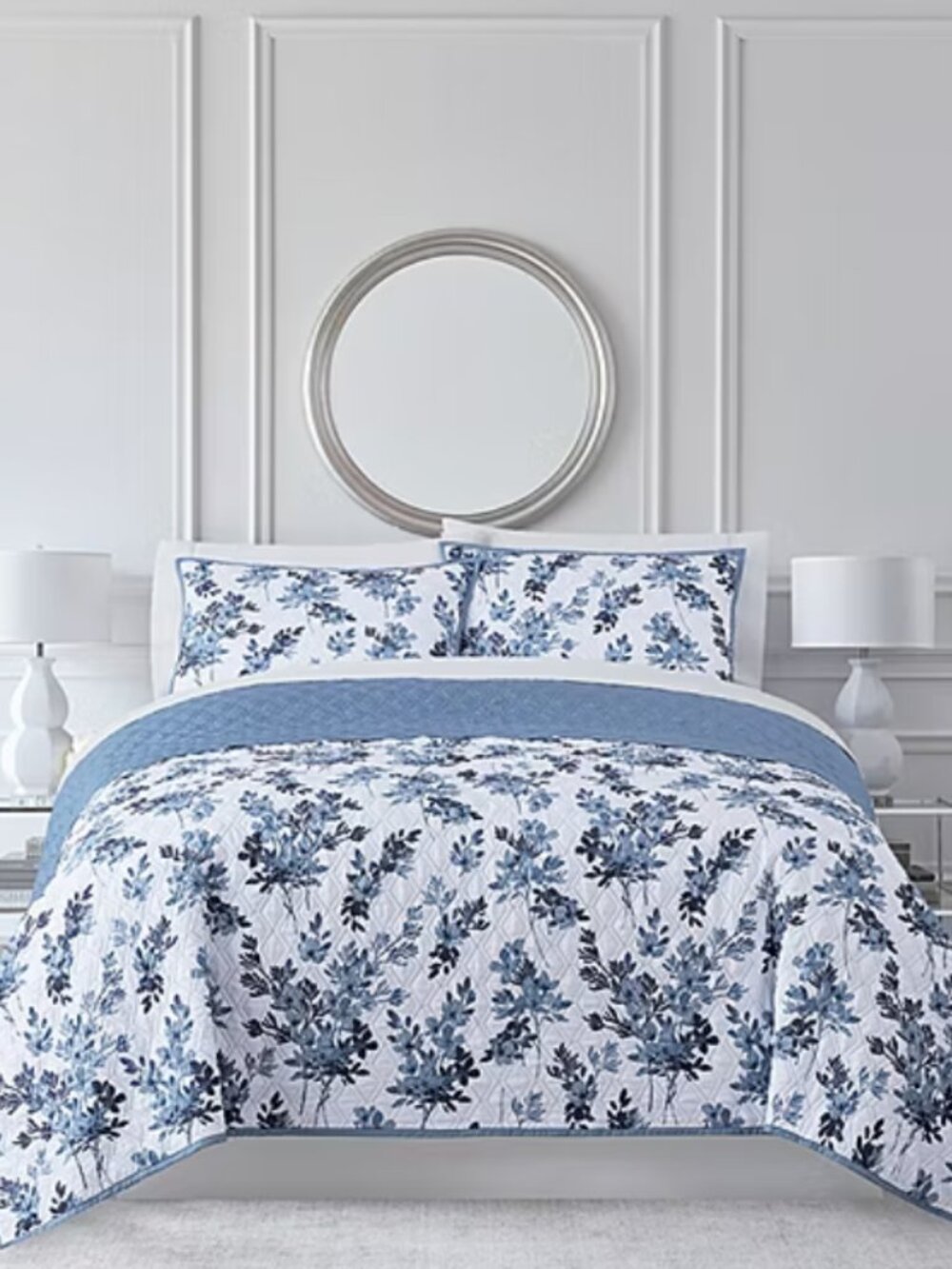 Blue and White King Floral Quilt Reversable by Home Expressions Madeline